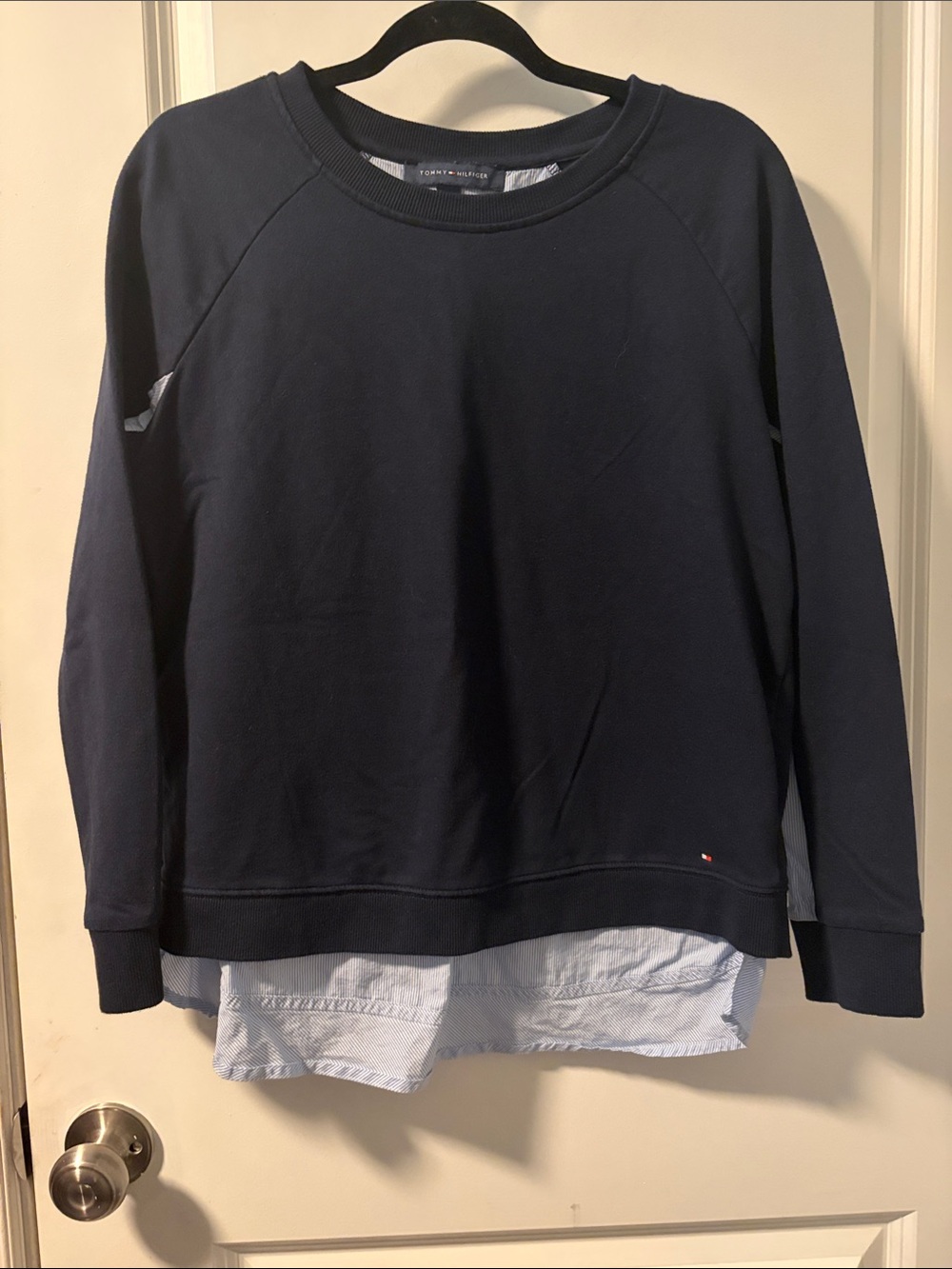Tommy Hilfiger Navy Pullover with Light Blue Shirt Hem